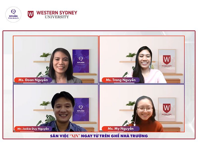 Các khách mời hào hứng trao đổi về những cơ hội làm việc hấp dẫn tại trường Western Sydney và gợi ý những kỹ năng sinh viên cần trau dồi để đạt nhiều thành tựu khi vừa học vừa làm.