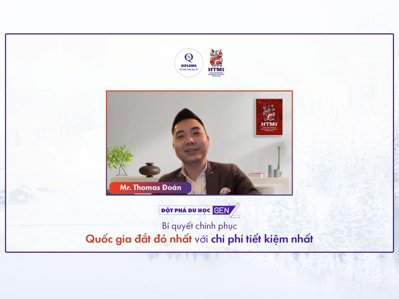 Mr. Thomas Đoàn - Đại diện Học viện HTMi trình bày về những thế mạnh và thành tích của trường
