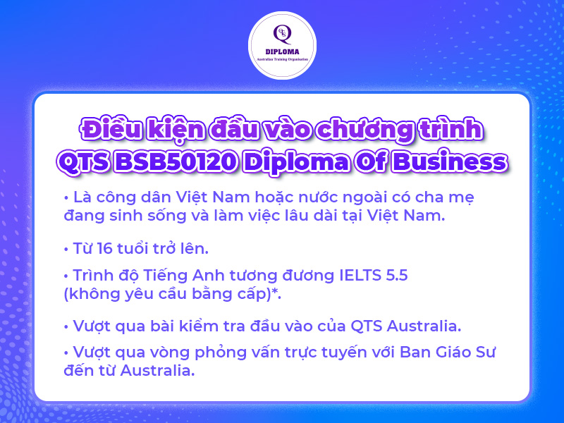 Điều kiện đầu vào của chương trình BSB50120 Diploma of Business