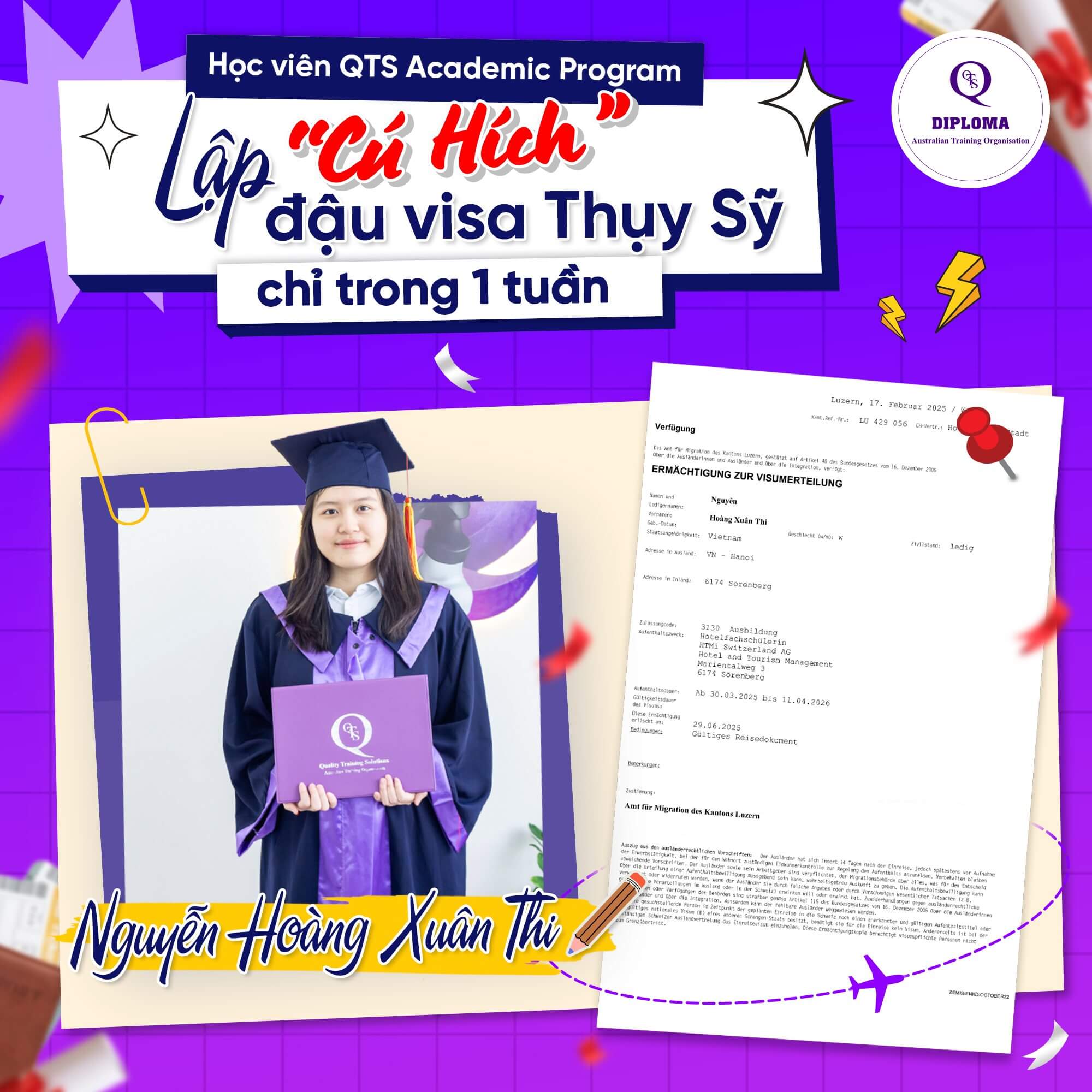 Xuân Thi đậu visa du học Thụy Sỹ